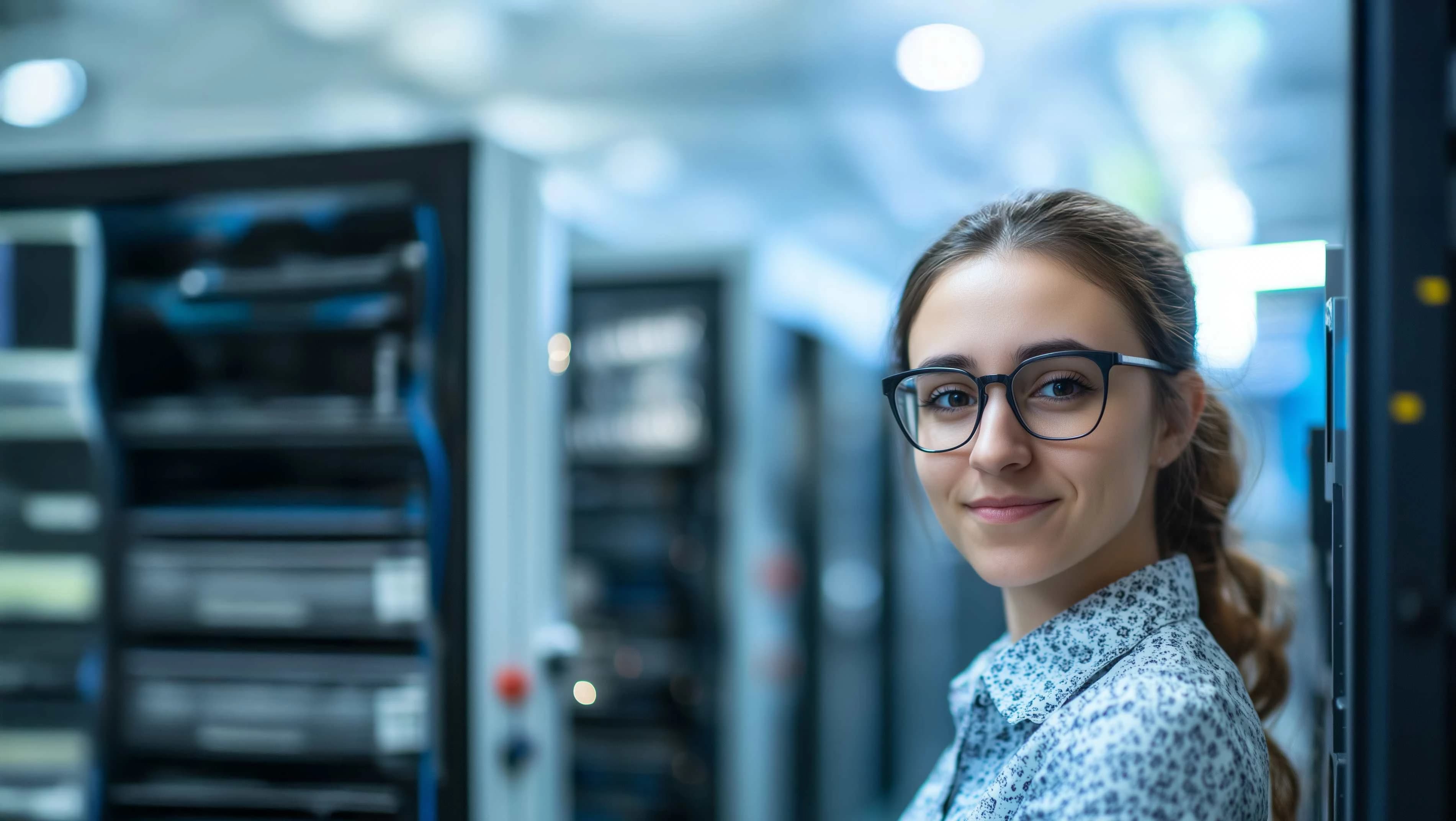 Data center engineer working on servers